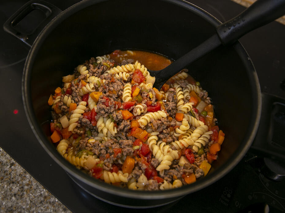 A bowl of Hearty Vegetable Beef Soup.