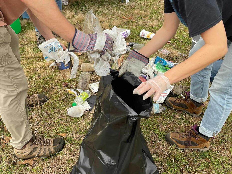 People picking up trash