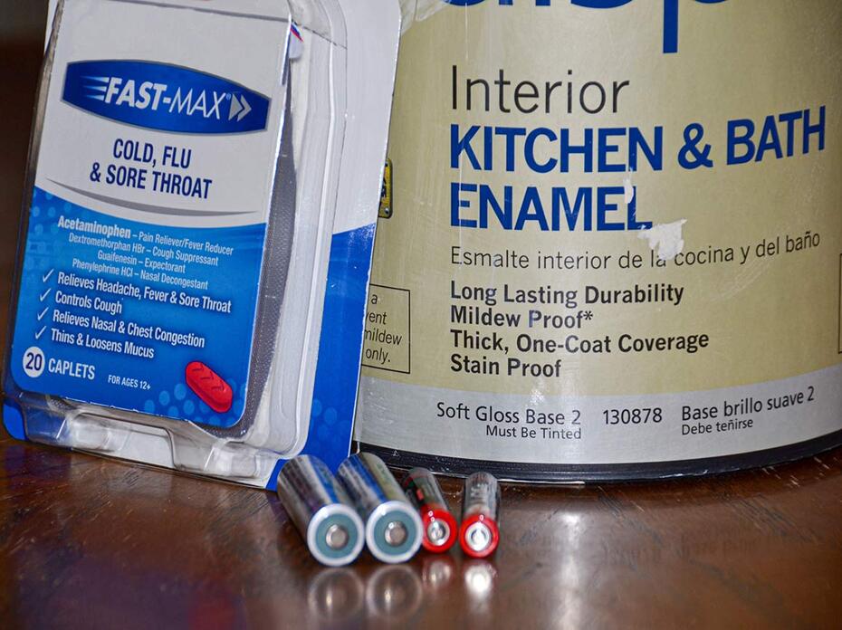 old paint, batteries, and medications.