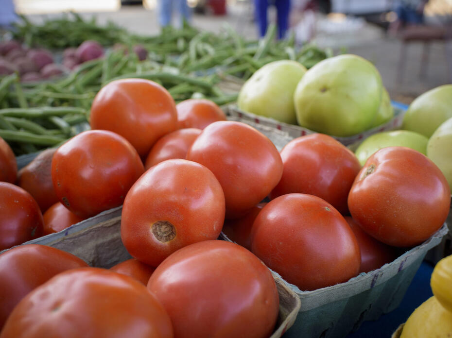 Produce is displayed on a table.
