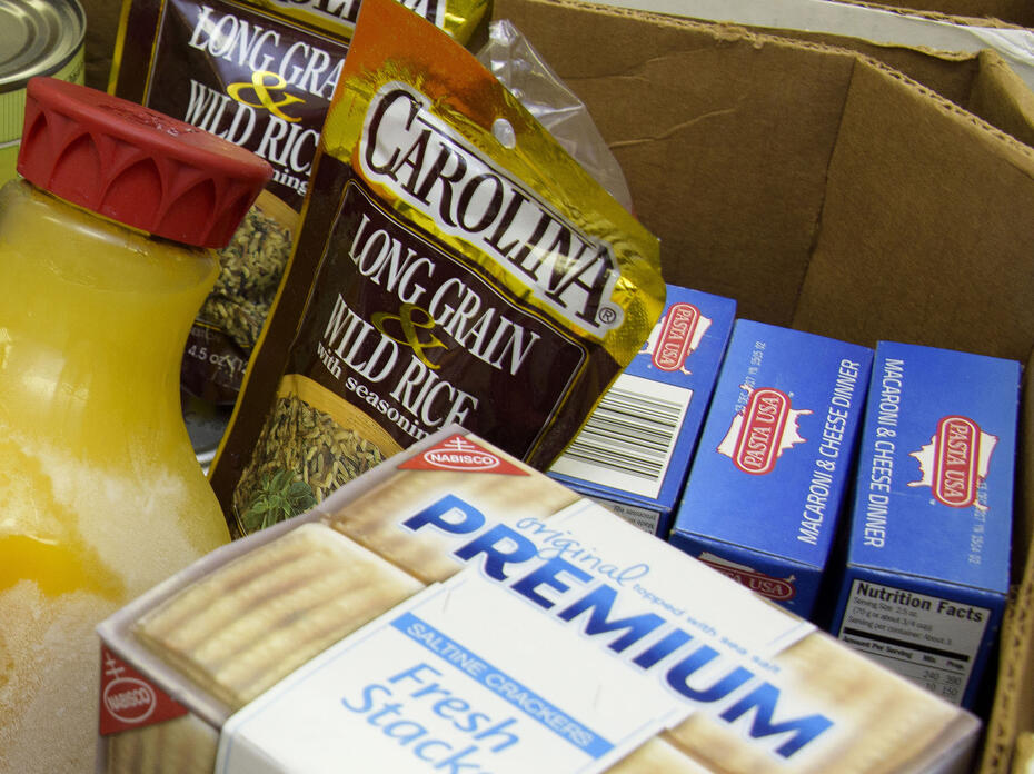An assortment of food items in a box.