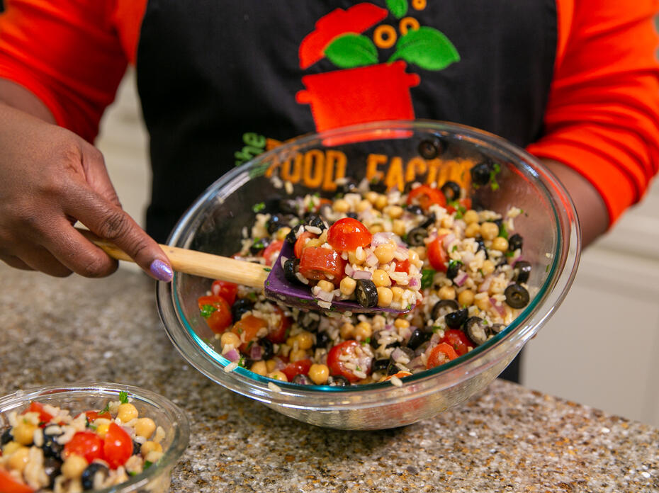 A bowl of Mediterranean Salad.