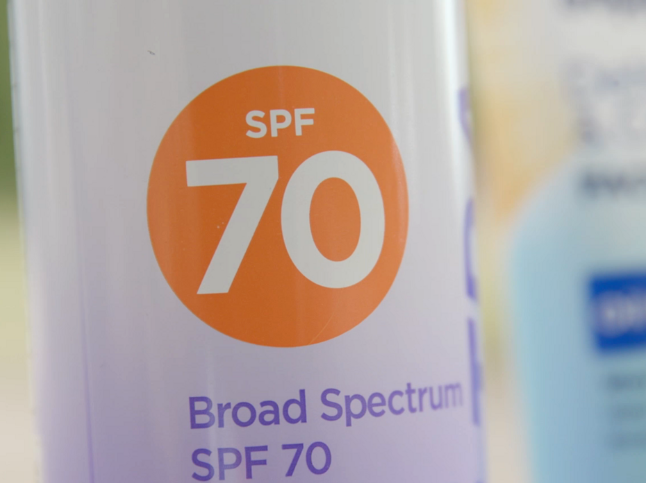 A can of Broad Spectrum SPF 70 sunscreen.