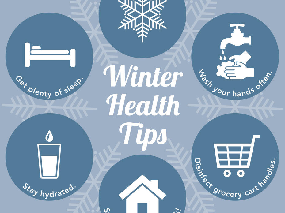 Graphic with five tips for staying healthy during winter