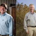 Side by side photos of two men, one older, smiling.