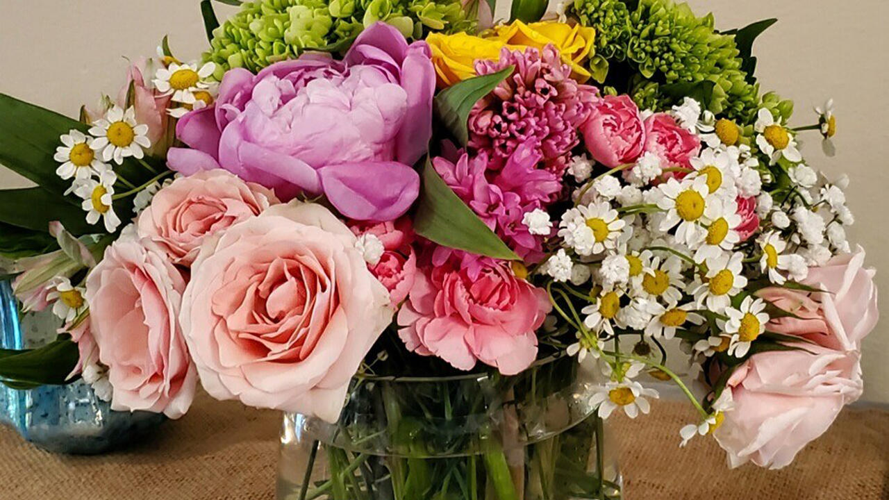 A closeup of a tussie mussie bouquet