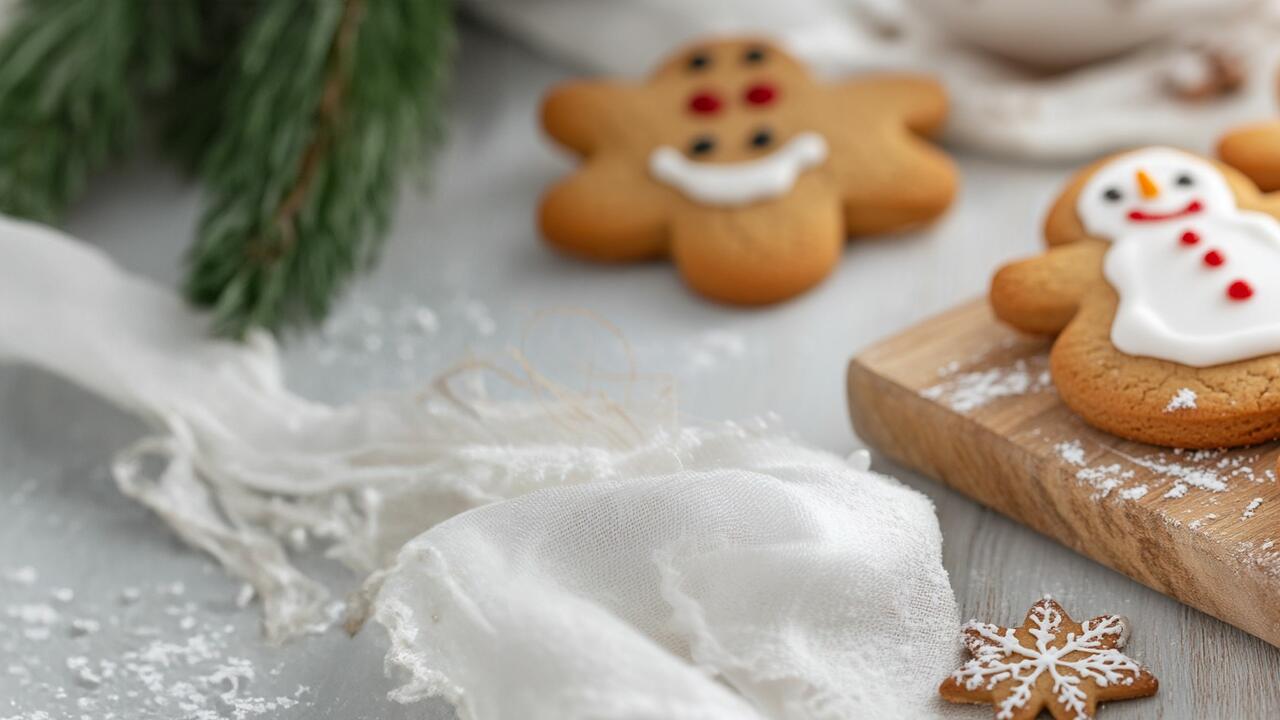 Snowman christmas cookies on wood cutting board