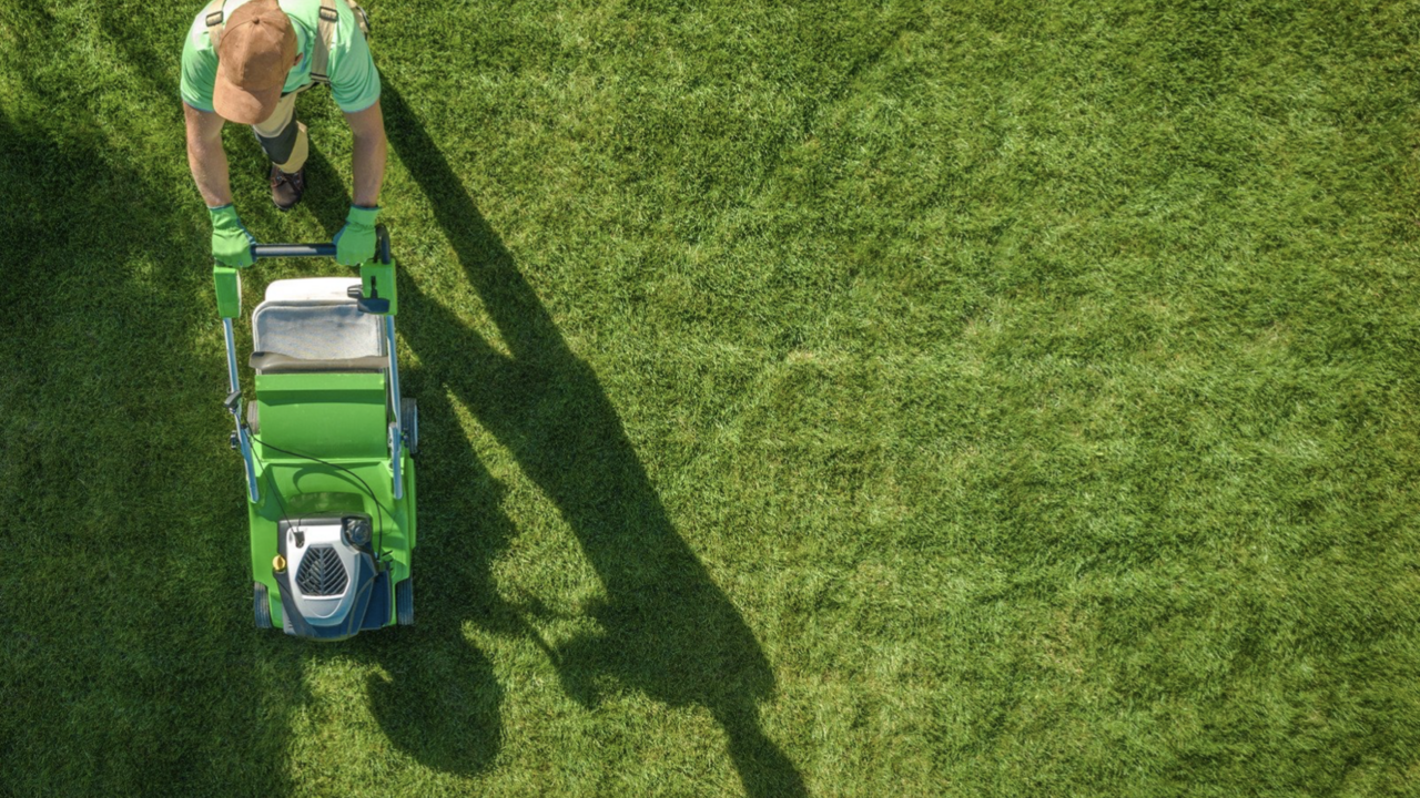 Man mowing grass.