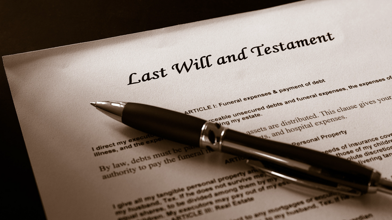 A pen lies on top of a will.
