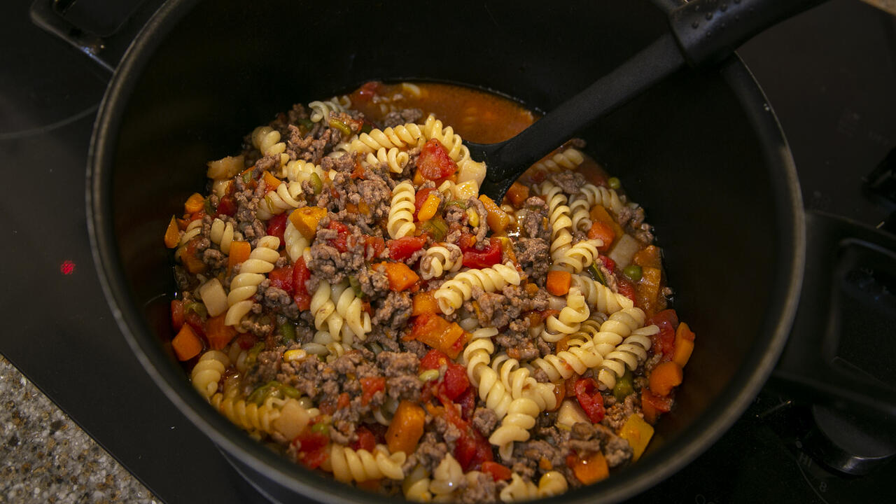 A bowl of Hearty Vegetable Beef Soup.