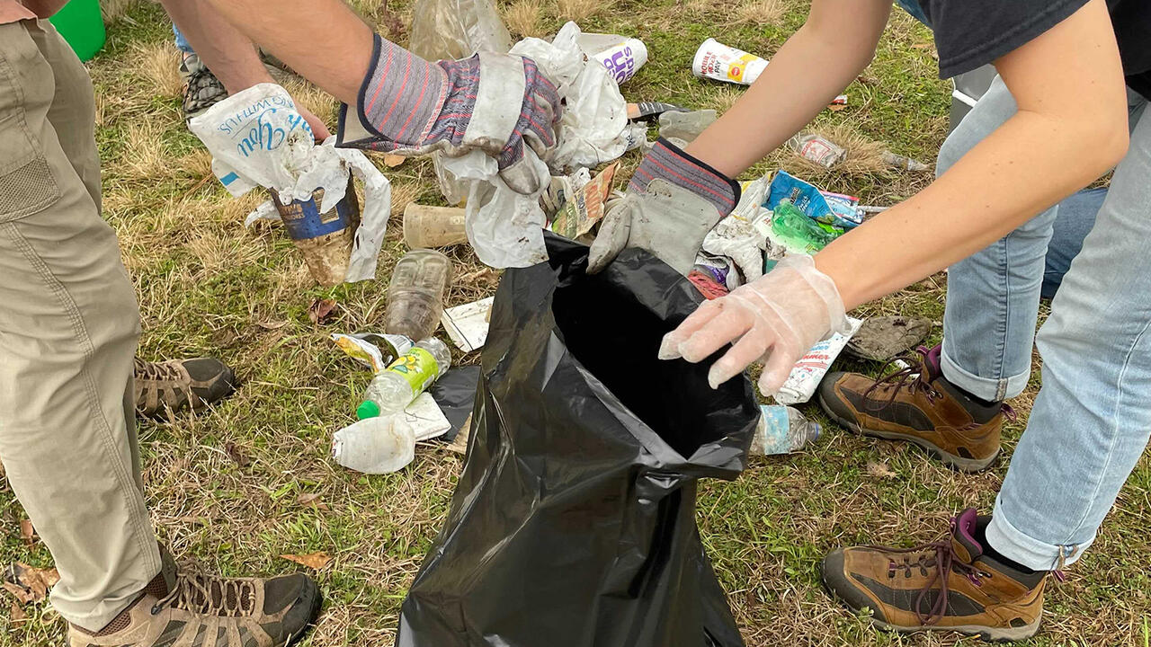 People picking up trash