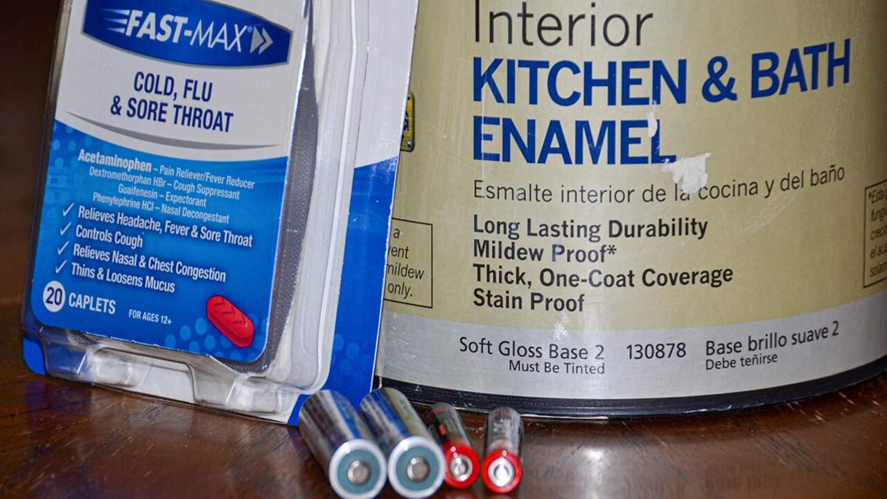 old paint, batteries, and medications.