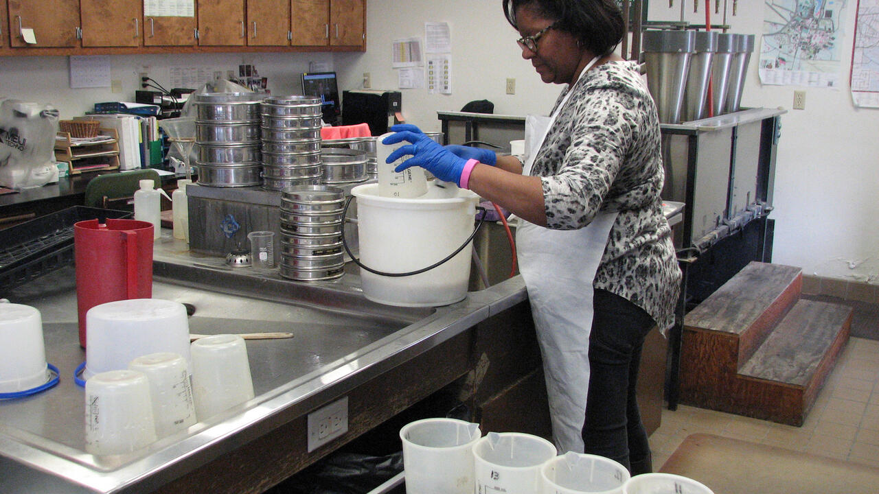 A woman works in a laboratory.