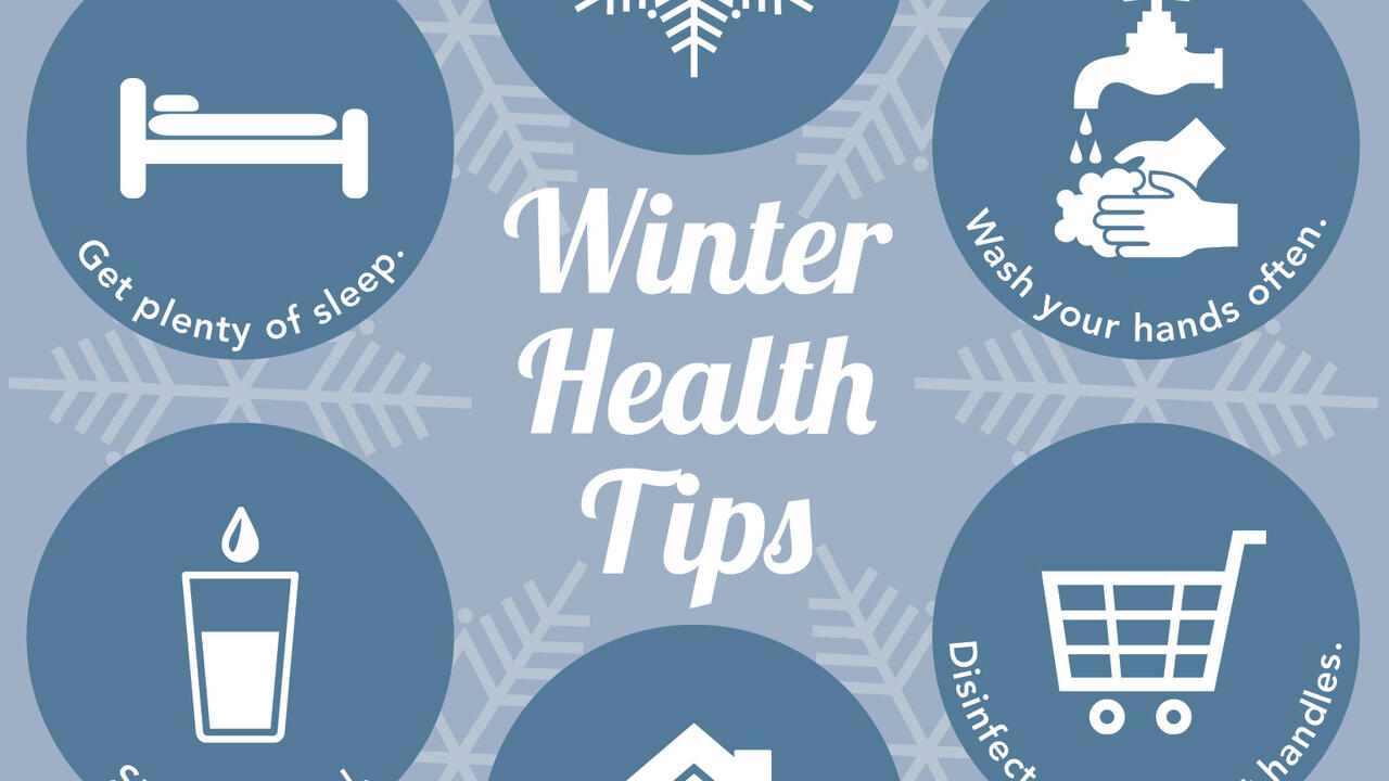 Graphic with five tips for staying healthy during winter