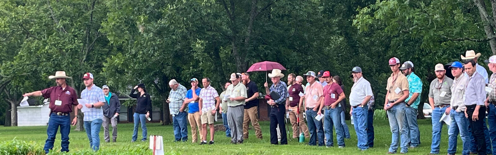 A large group of people standing in a field.