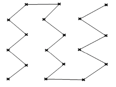 A zigzag line with evenly spaced X’s indicating sampling locations.