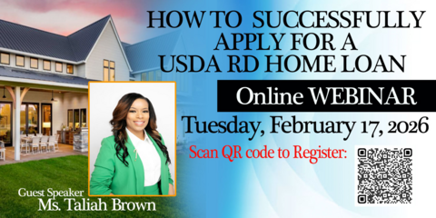 Flyer with title and a picture of the speaker and a home and the QR code to register