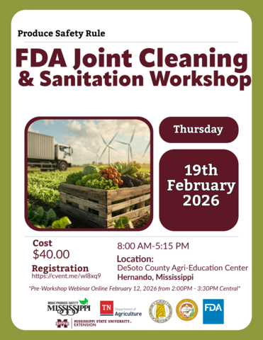 Upcoming FDA Joint Cleaning and Sanitation Workshop social media graphic with details described in event calendar