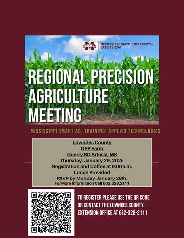 Image with details about a regional precision ag meeting on applied technolgies scheduled for January 29, 2026.
