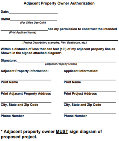 Example of Adjacent Property Owner Authorization Form.