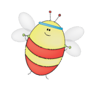 Cartoon bee wearing a sweatband and holding weights.