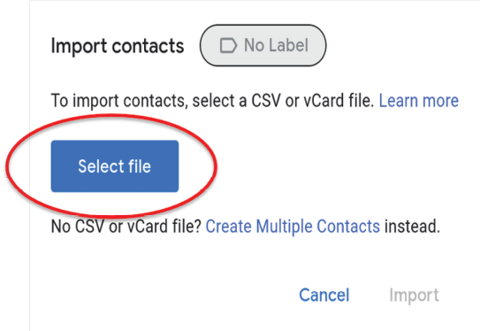 Screenshot with the &quot;select file&quot; button circled.
