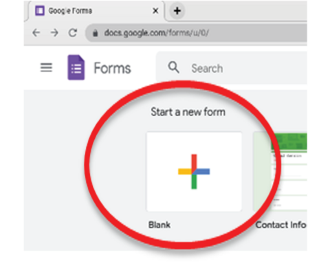 The &quot;start a new form&quot; icon is a plus sign.