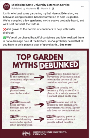 A Facebook post showing the top garden myths and truths.