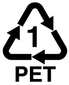 Recycling triangle labeled with 1 and PET.