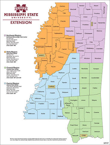 The Mississippi State University Extension Service Region Map