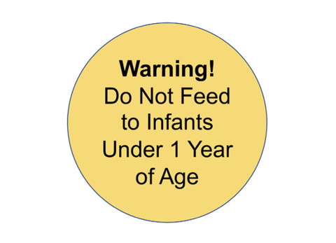 Warning phrase text reads: Warning! Do not feed to infants under 1 year of age.