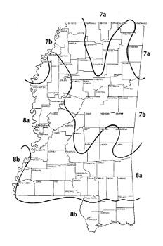 See plantmaps.com for an interactive plant cold-hardiness map and a list of Mississippi cities/towns and their zones (direct URL in caption).