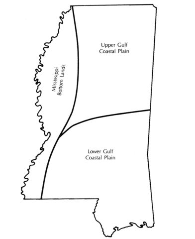 Diagram of the physiographic regions of Mississippi. 