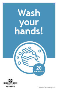 Poster with text &quot;Wash your hands!&quot; and a handwashing clipart with the text &quot;20 seconds.&quot;