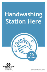 Poster with text &quot;Handwashing Station Here&quot; and a handwashing clipart with the text &quot;20 seconds.&quot;