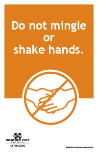 Poster with text &quot;Do not mingle or shake hands.&quot;