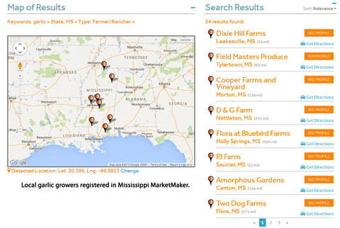 Map of Mississippi garlic growers