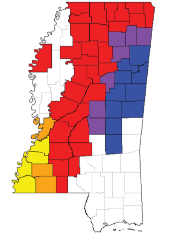 A color-coded map showing the locations of current broods and those set to emerge in 2027, 2028, and 2037, as outlined in the caption.