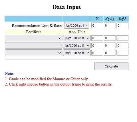 Screenshot of how to input data.