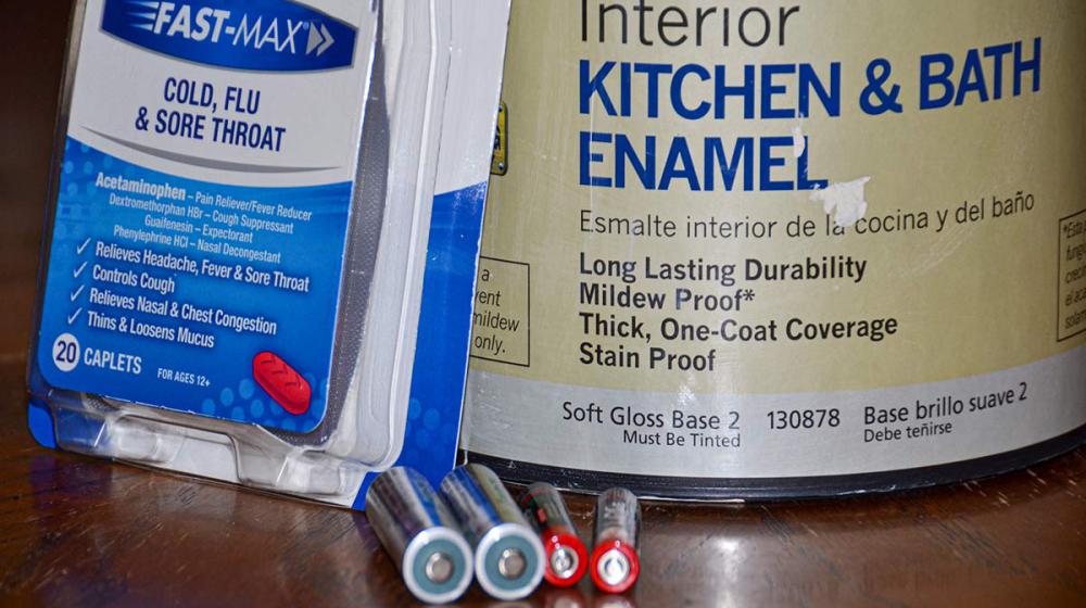 old paint, batteries, and medications.
