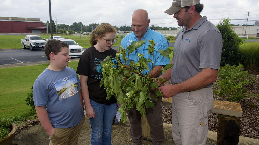 Two MSU Extension agronomy specialists instruct youth campers.