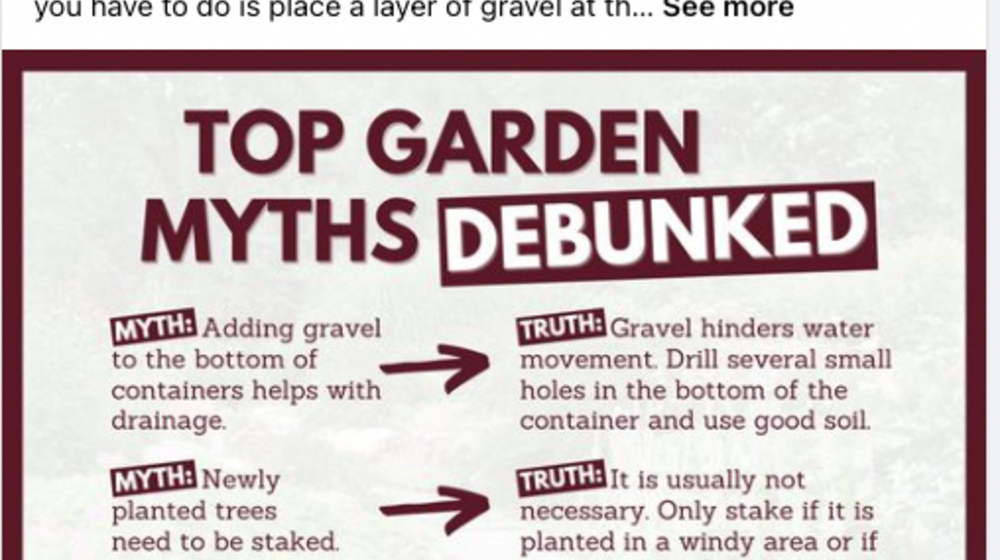 A Facebook post showing the top garden myths and truths.