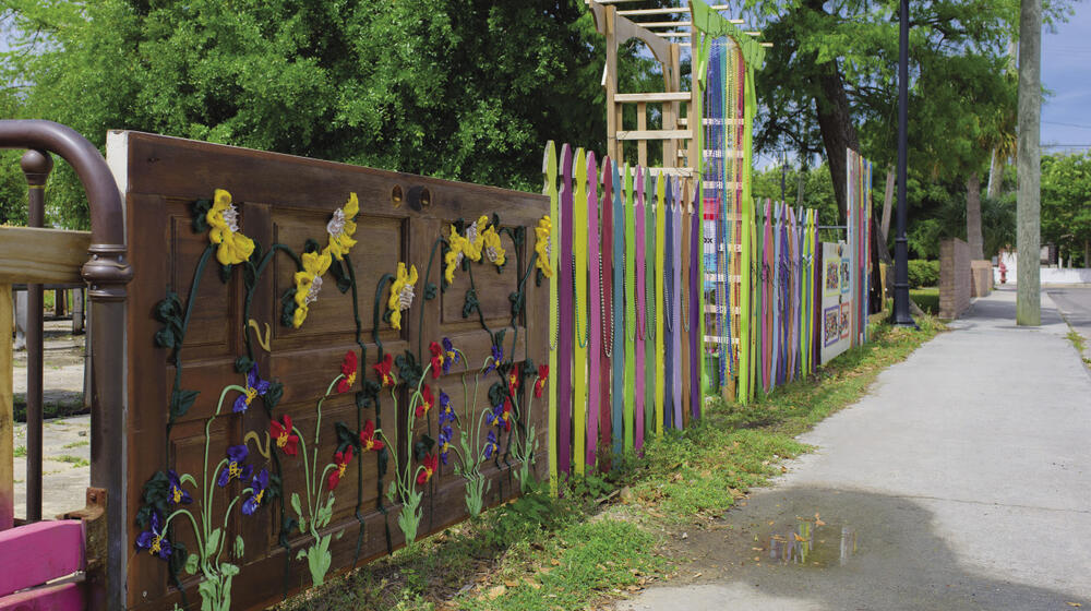 brightly colored wooden fence and gate